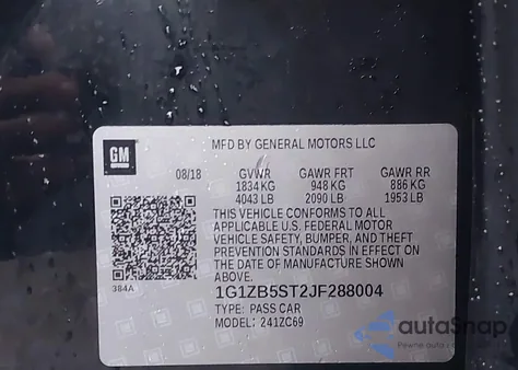 2018 Chevrolet Malibu 1Ls z USA, uszkodzony, nr VIN 1G1ZB5ST2JF288004